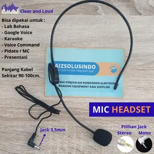 Mic Head Band Kabel Microphone  Konektor Jack 3.5mm Plus Spliter Audio