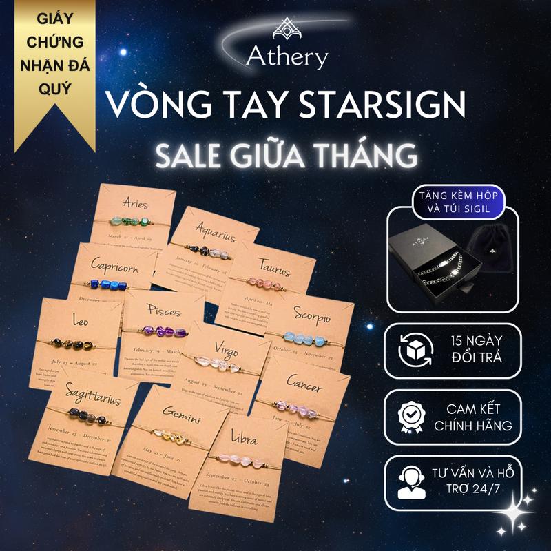 Vòng tay Cung hoàng đạo Starsign Athery - Đá thạch anh tự nhiên - Trang sức Phụ kiện thời trang Unisex