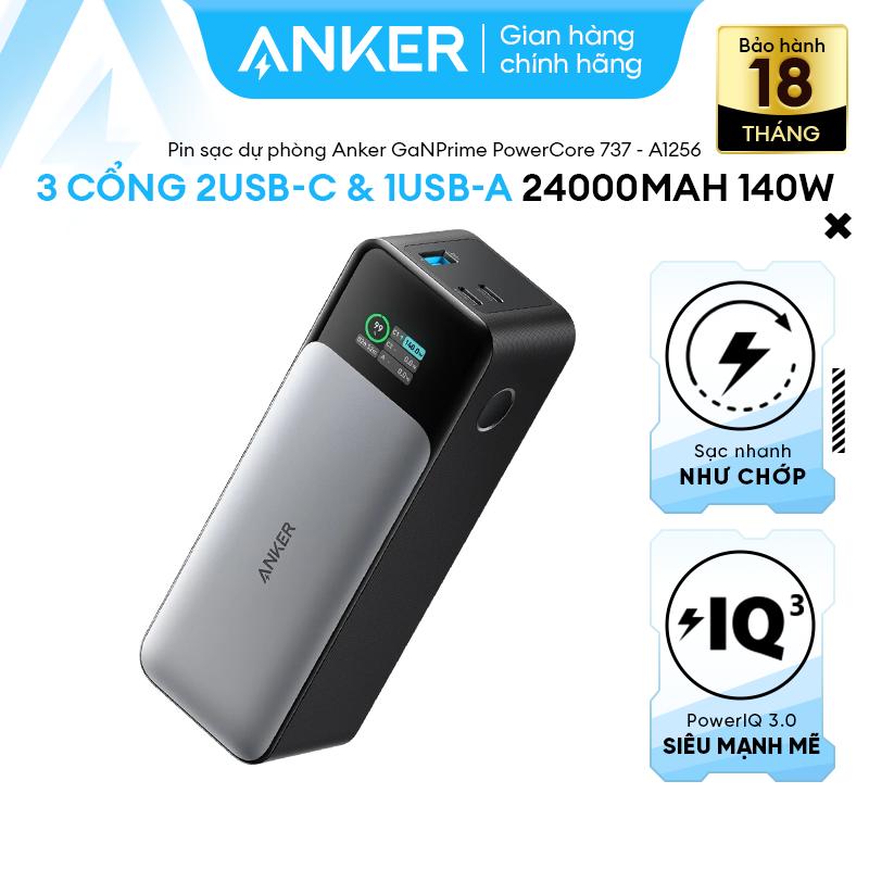 Pin Dự Phòng Anker GaN Prime 737 PowerCore 24.000mAh | Công suất lớn 140W | 3 cổng 2C1A sạc 3 thiết bị cùng lúc | Màn hình led thông minh | Sạc nhanh cho điện thoại laptop - A1289