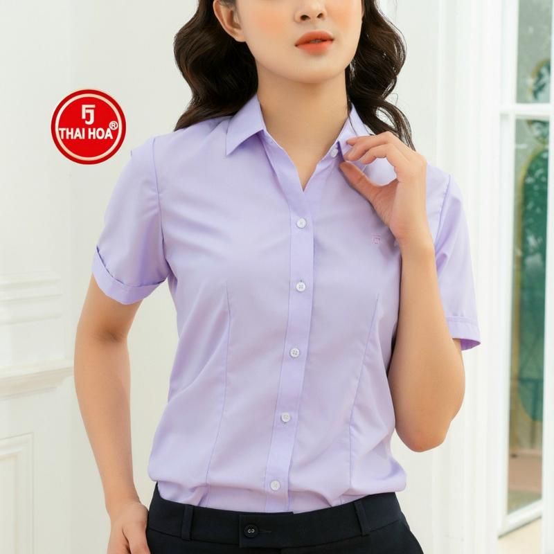  áo sơ mi nữ Thái Hoà màu hồng vải mềm mát 5 màu 