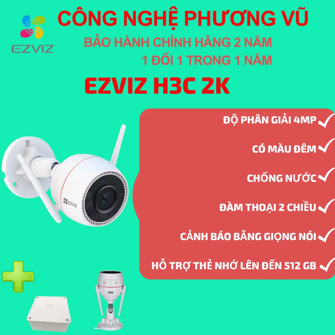 Camera WiFi thông minh cố định ngoài trời EZVIZ H3C 2K+