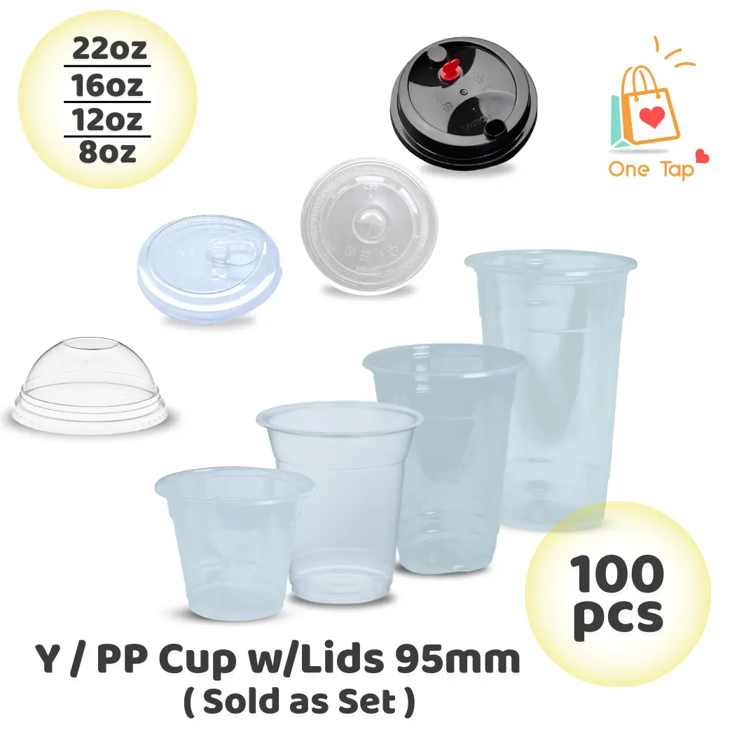Y/ PP Cup 95 MM 100 pcs with LID / Disposable Plastic Cups/Milk Tea Cups/ Boba Milk Tea Cup