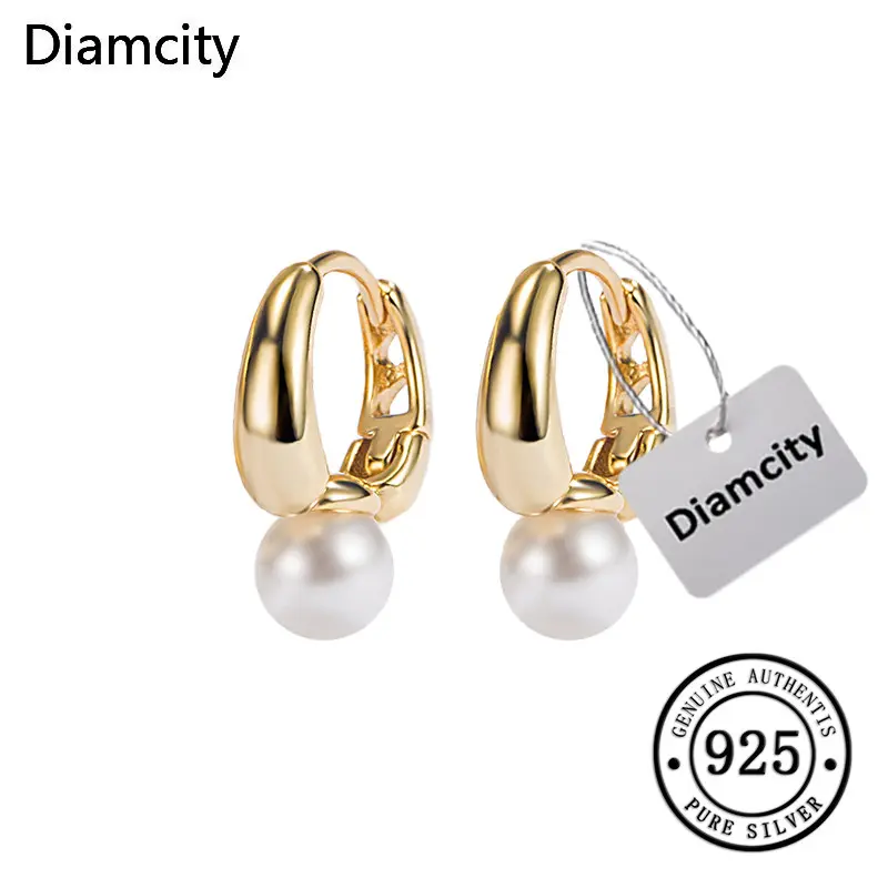 Diamcity Anting-anting Mutiara Gaya Prancis Vintage Berlapis Emas