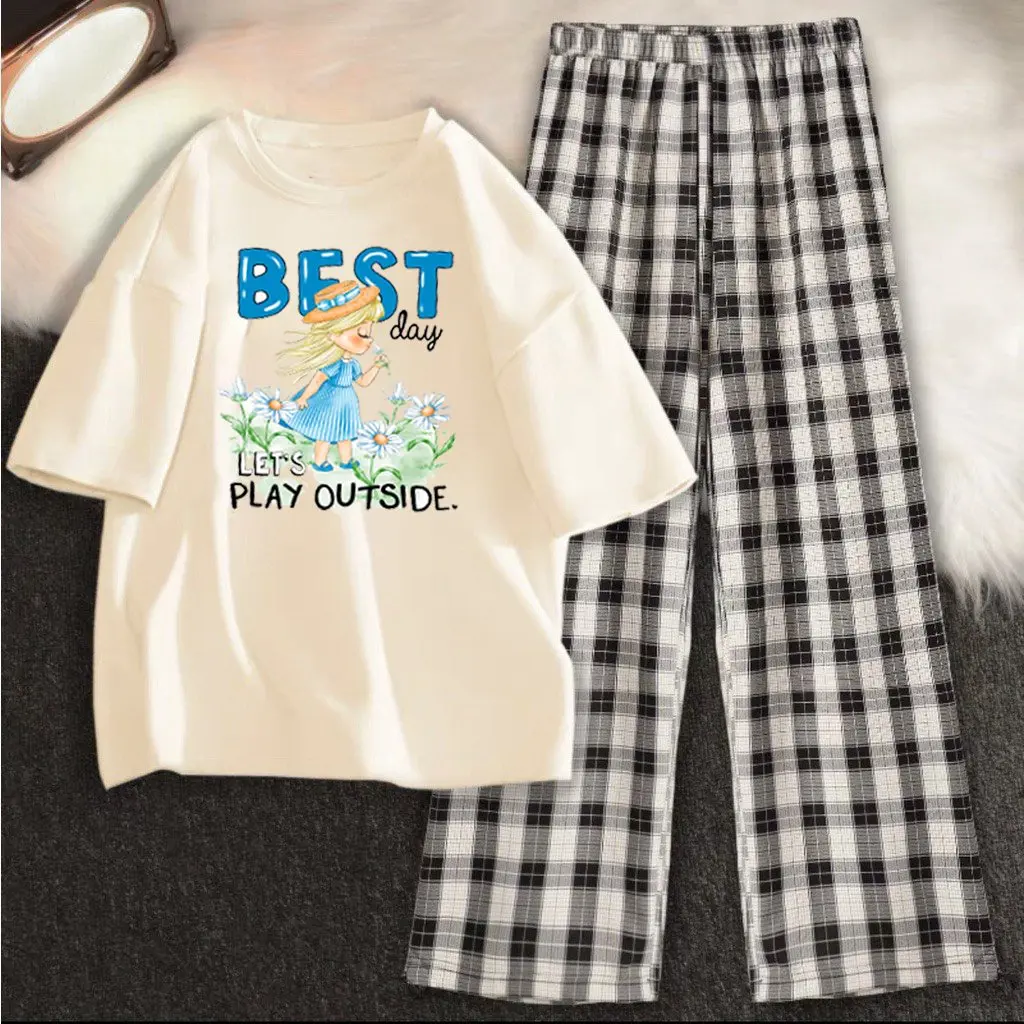 Sét  bộ Áo phông in hình chữ Best Day + Quần Kẻ Karo, chất đẹp mặc không xù, thiết kế cá tính.