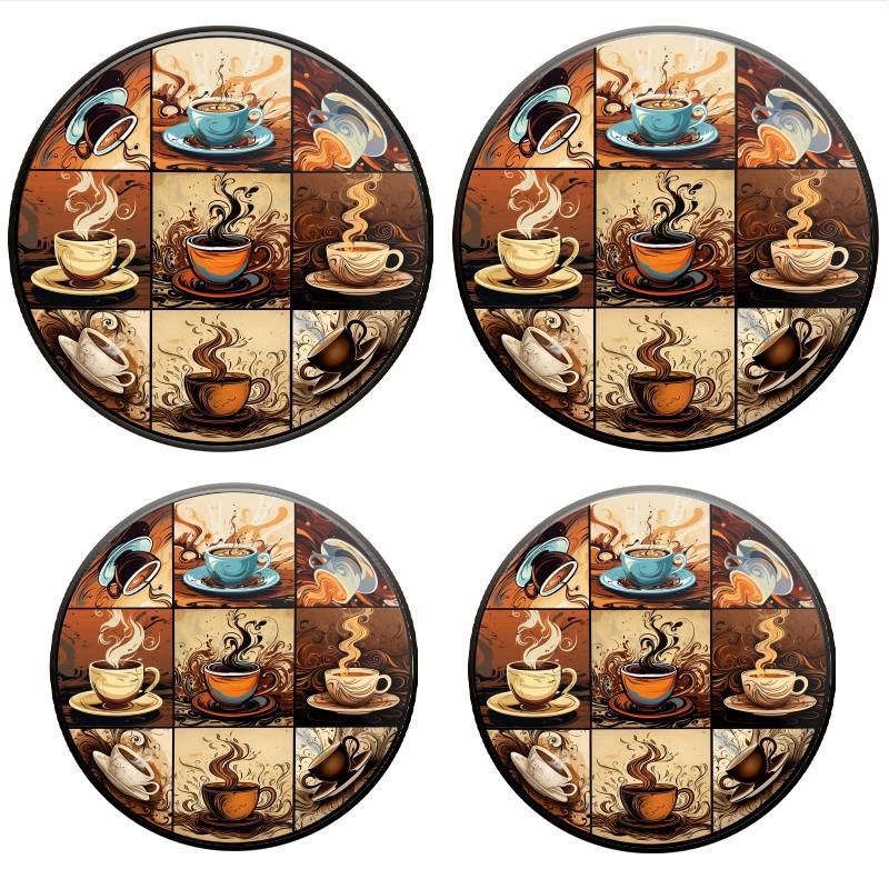 Coffee Cup Pattern Stove Top Protector, 4 Counts/set Metal Stove Burner Cover, Kitchen Accessories for Home Dining Room Coffee Shop 0
