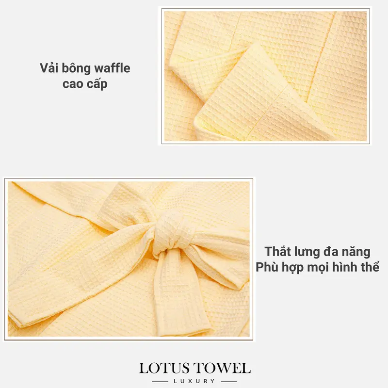 Combo deluxe ( 1 Áo choàng tắm + 1 khăn gội đầu ) Lotustowel , Chất liệu cotton tự nhiên dày dặn, thấm hút, sang trọng 5