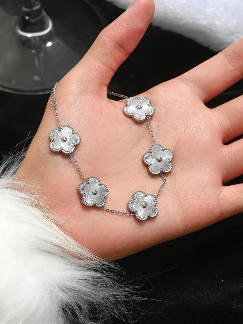 Product Introduction of 2024 New Style Flower Design Link Bracelet, Fashionable Stainless Steel Jewelry for Women & Girls, Trendy All-match & Exquisite Matching Bracelet for Birthday Gift 10
