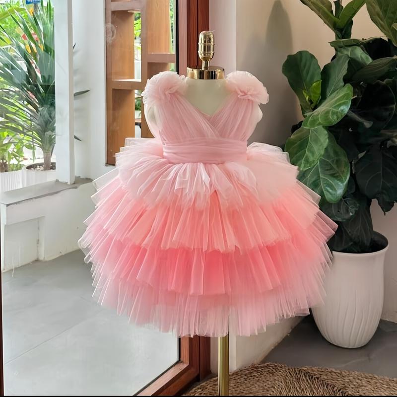 Váy công chúa, đầm công chúa, tiểu thư thôi nôi nơ đính vai bồng bềnh váy cho bé gái