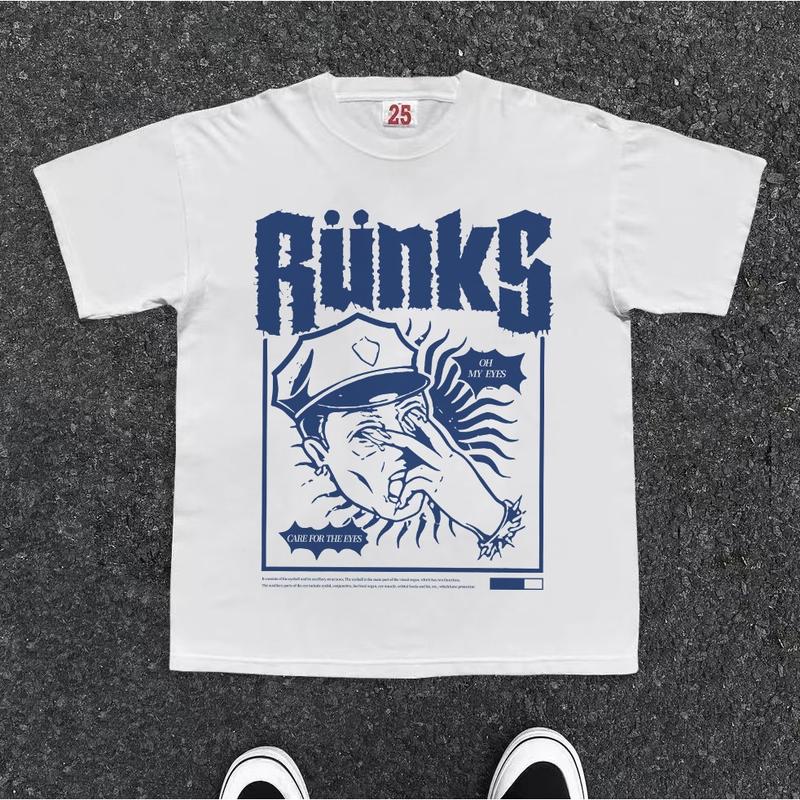 BOOMBAP American retro Style T-shirt Oversize Oh！ My eyes| Kaos Wanita Putih | Kaos pria dan wanita | Street Style 100%Cotton top Crew-neck fashion unisex T-shirt Menswear Top 0