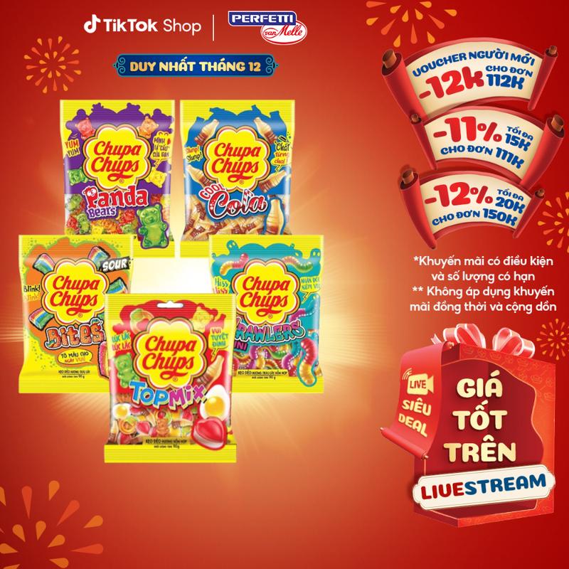 COMBO Kẹo dẻo Chupa Chups hương trái cây hỗn hợp hương cola mang đến vị ngọt vị chua và đa dạng hình dáng