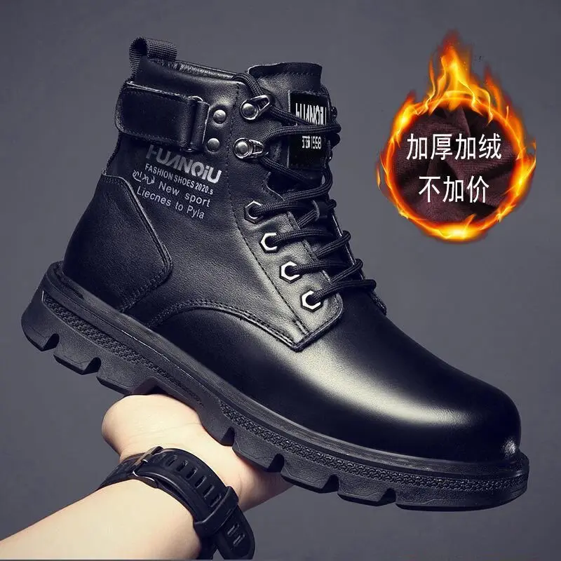 Giày Nam, Bộ Sưu Tập Mùa Thu, Bốt Nam Mới, Phong Cách Hàn Quốc, Giày Cao Cổ, Bốt Công Nhân Cổ Cao Giày Da Thường Ngày Dễ Phối Đồ 4