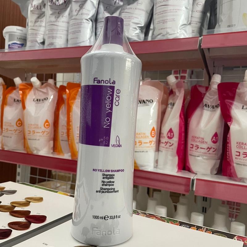 Dầu gội tím FANOLA NO YELLOW 1000ML ITALY - KHỬ ÁNH VÀNG giữ màu cho tóc nhuộm, tóc tẩy bền màu