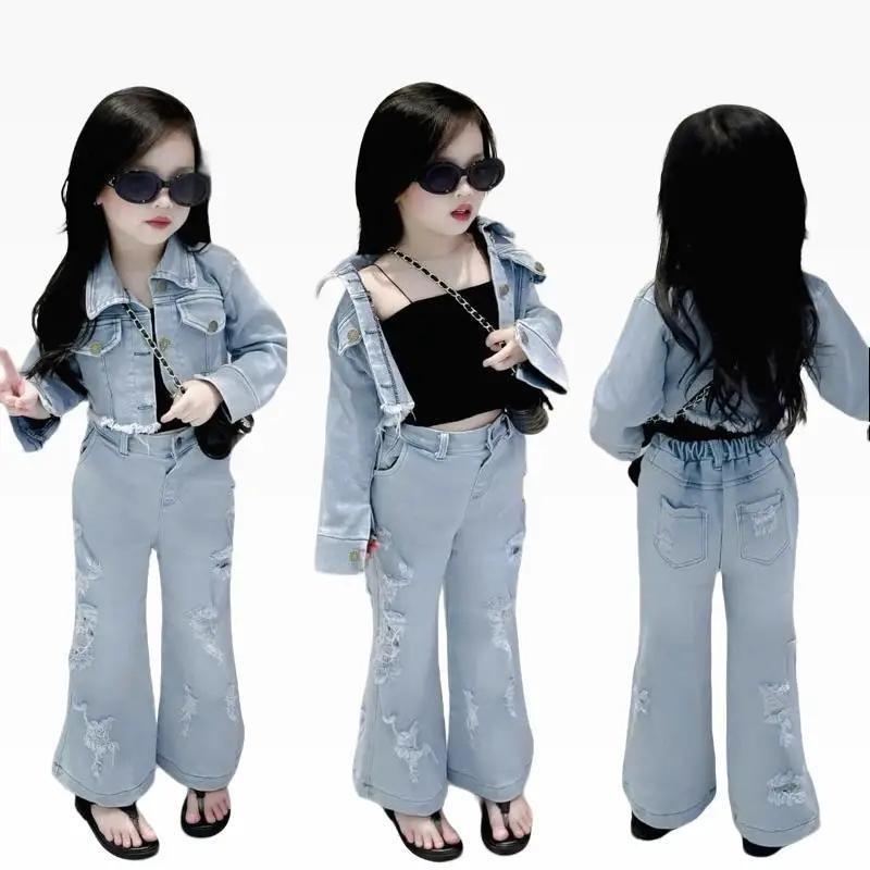 Set bộ quần áo bé gái CS699, Set bò jean quần loe cho bé - Size 1-10 cho bé 10-28kg (1-7 tuổi) dưới 120cm 0