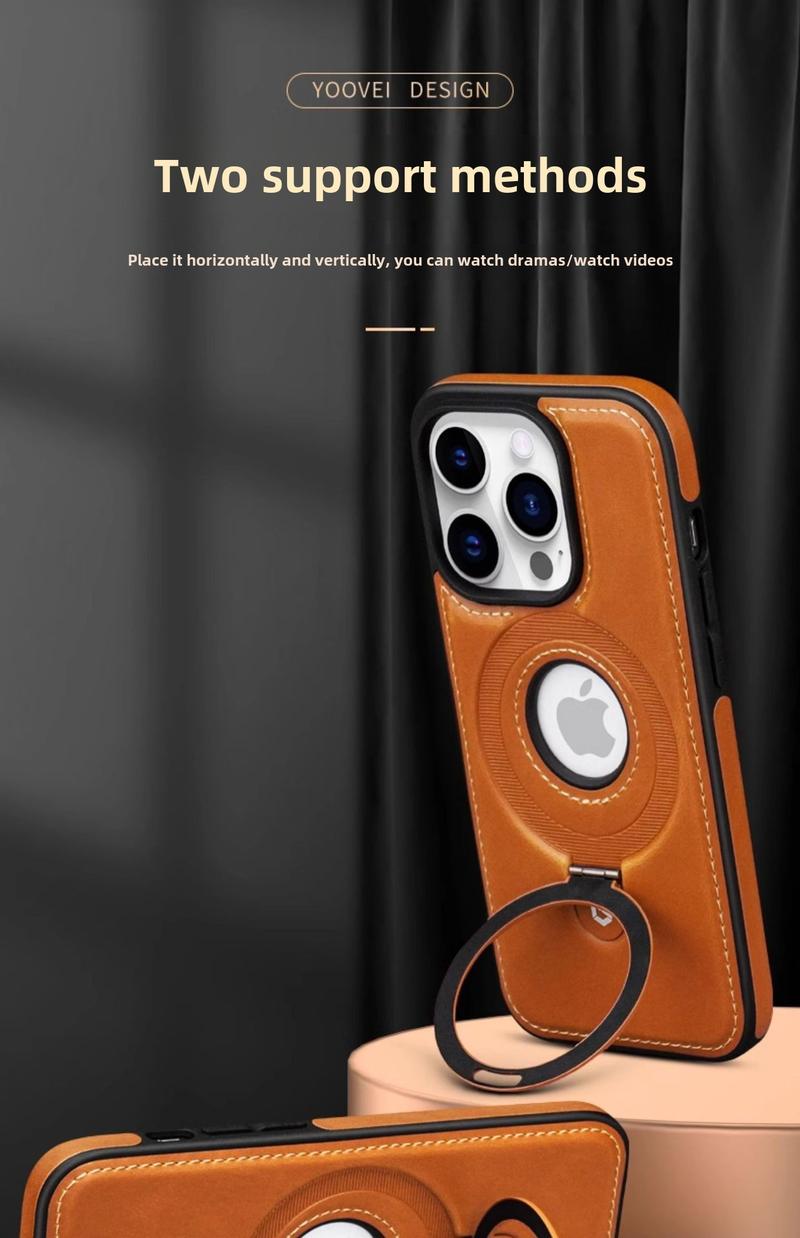 Product Introduction of Magnetic Phone Case, Luxurious Genuine Leather, Suitable for iPhone 12 13 14 15 16 Pro Max and 14 15 16 Plus, Magnetic Safety Protective Case, with P-shaped Fixing Ring, Stand Logo, Cut-out Back Cover 10