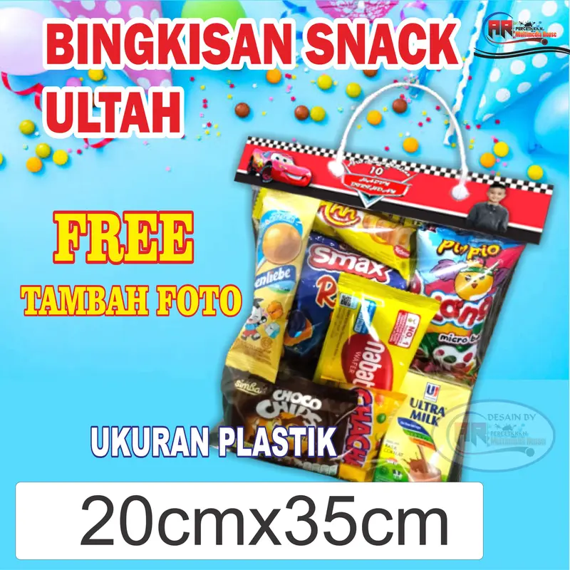 (25PCS) Plastik snack ultah label tenteng ulang tahun anak murah Termurah Tas Ultah Plastik Ulang tahun Anak-anak 0