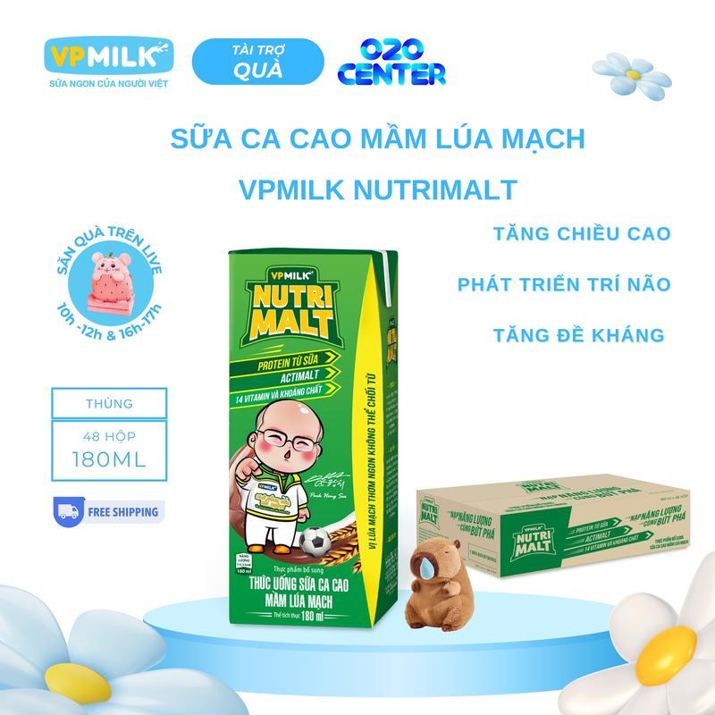 Thùng 48 Hộp 180ml Sữa Uống Dinh Dưỡng Ca Cao Mầm Lúa Mạch Đen VPMilk Nutrimalt Vị Cacao Sữa bổ sung năng lượng cho bé hoạt động bền bỉ MS1