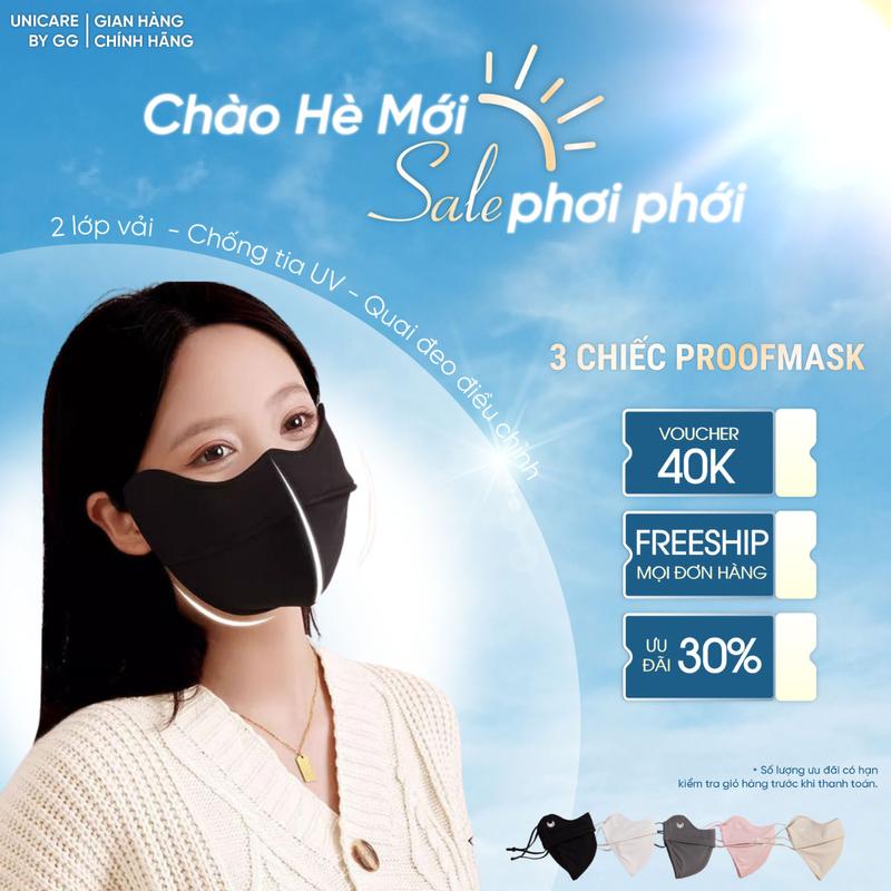[ COMBO ƯU ĐÃI T10 ] Combo 3 Khẩu Trang UV-Proof Unicare | Lụa Băng Mềm Mát | Che Nắng Thoáng Khí | Mix Màu Đẹp