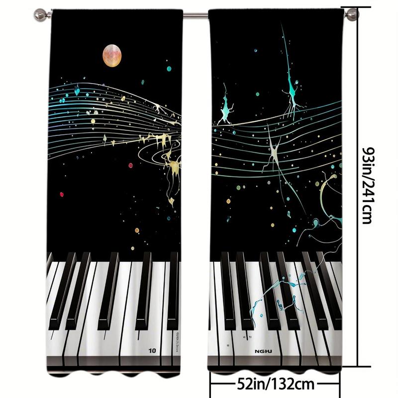 Product Introduction of Piano Key Pattern Curtain, 2 Counts/set Modern Simple Window Curtain, Window Drapes for Home Living Room Bedroom Office Coffee Shop 7
