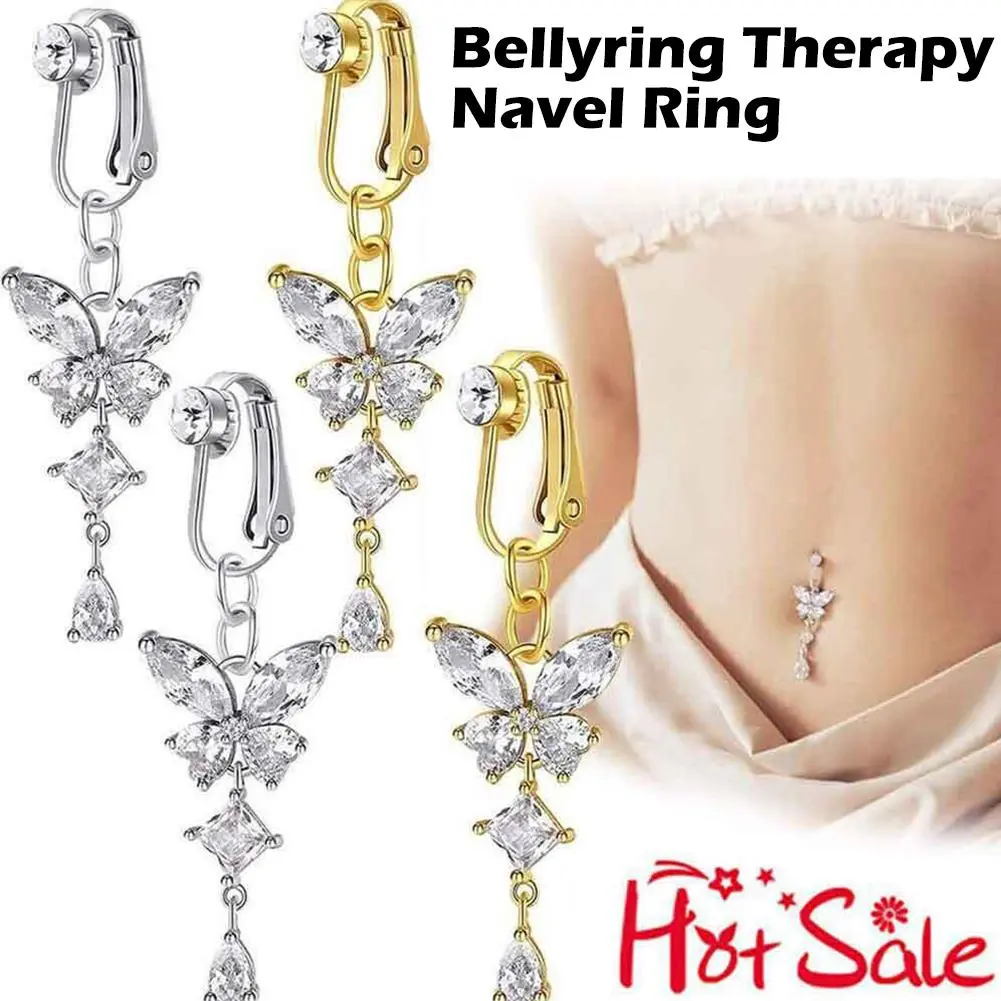 Nhẫn Rốn Bướm Pha Lê, Lủng Lẳng Dài, Thép Y tế, Kẹp Xỏ Rốn, Trang Sức Cơ Thể Bụng Cropped, 1 Chiếc, Thích Hợp Cho Bụng Giả