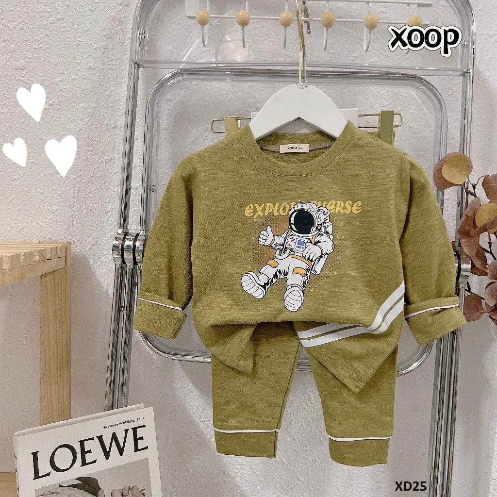 Bộ dài tay XOOP cotton xược lé tay và chân in họa tiết động vật và 2 sọc  cho bé (10-22kg) XD25 Shop Phúc Yến