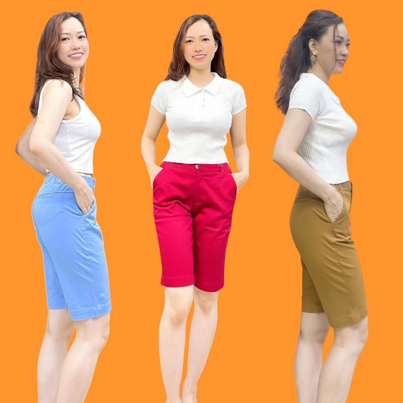 Quần Lửng Kaki Nữ Lưng Thun, có kéo khoá, nút gài, chất kaki co giãn cao cấp giá rẻ, phù hợp nữ đi chơi, thể dục, mặc ở nhà, mặc nhóm,  hình thật sản phẩm, quần lửng trơn màu và họa tiết, quần ngang gối cho nữ Women Kem