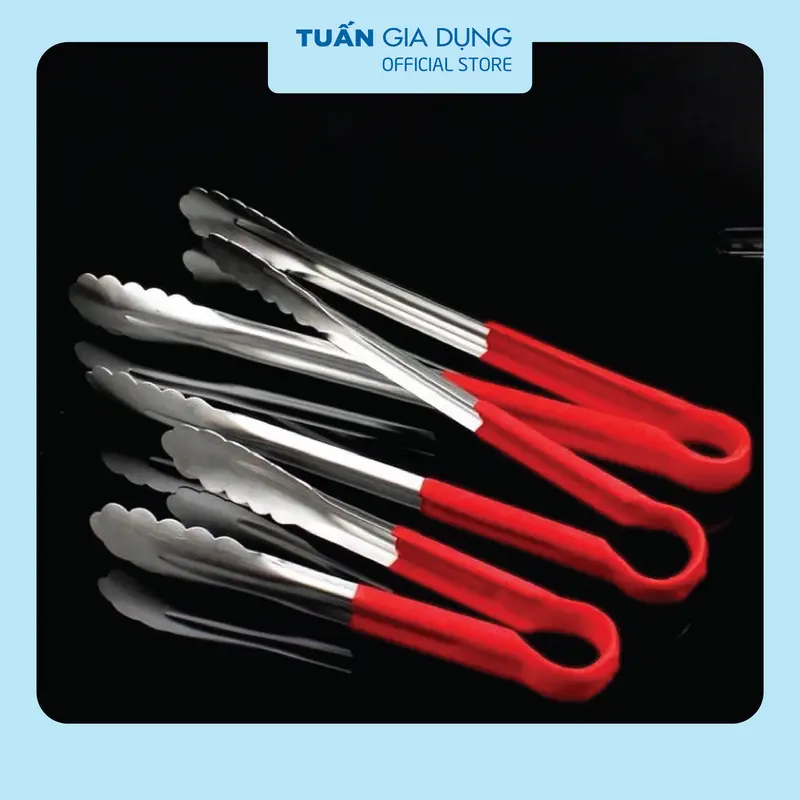 Kẹp gắp đồ ăn gắp, gắp đá tay cầm màu đỏ inox 304 tiện dụng 0