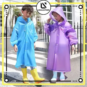 LISALAUTNER Jas Hujan Terusan Anak Polos Bahan EVA RAINCOAT Mantel Hujan Anak Semi Transparan Berkualitas Import HI C413 Tebal Pvc Waterproof