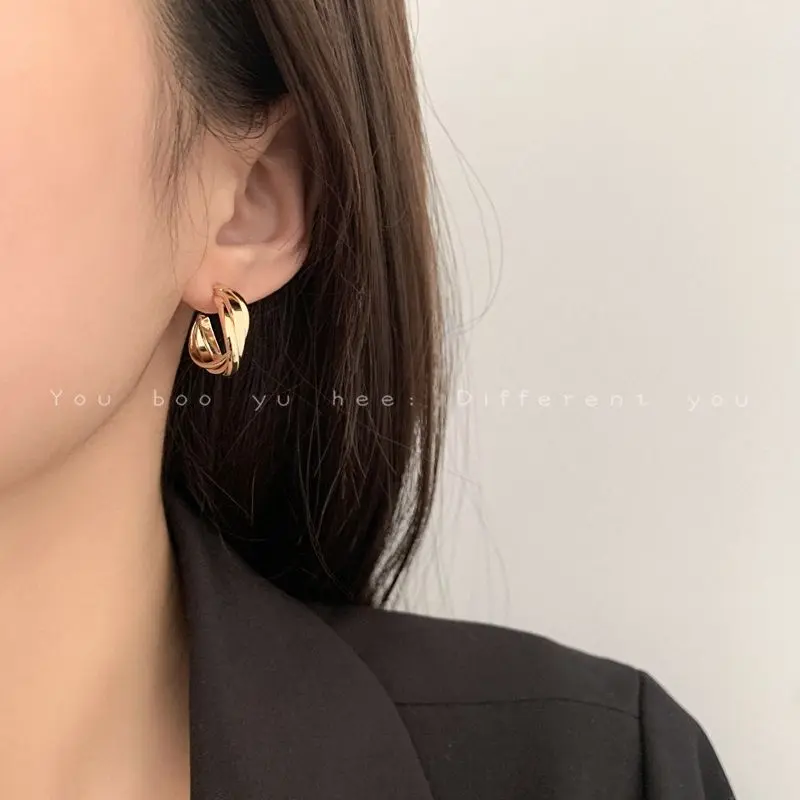 Retro Golden Hong Kong Style Hoop Earrings Female 2024 New Popular High Sense Ear Ring Special-Interest Design Metal Earrings bird  anting