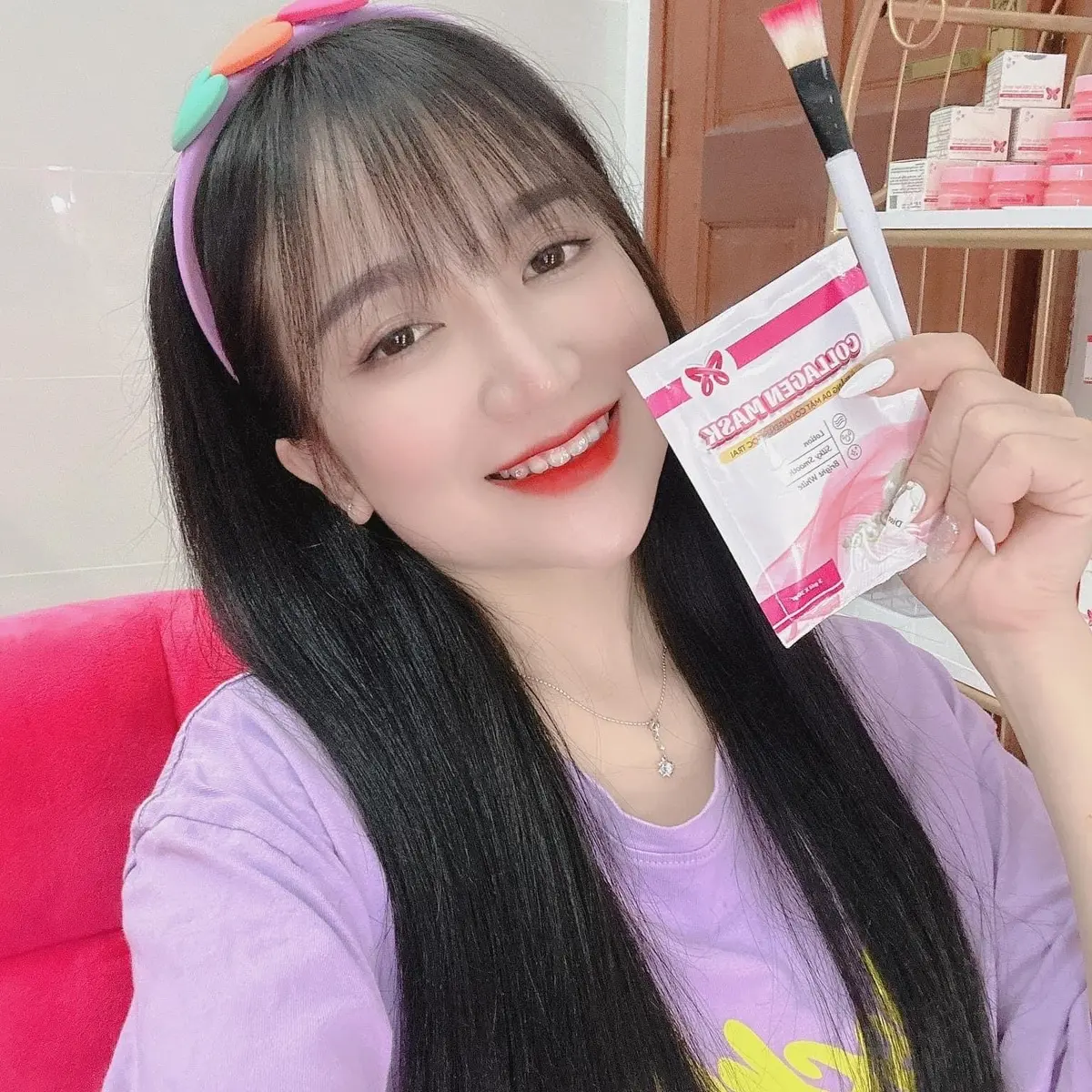 Ủ TR.Ắ.NG DA MẶT COLLAGEN NGỌC TRAI  (1 gói) kèm cọ) Không mùi