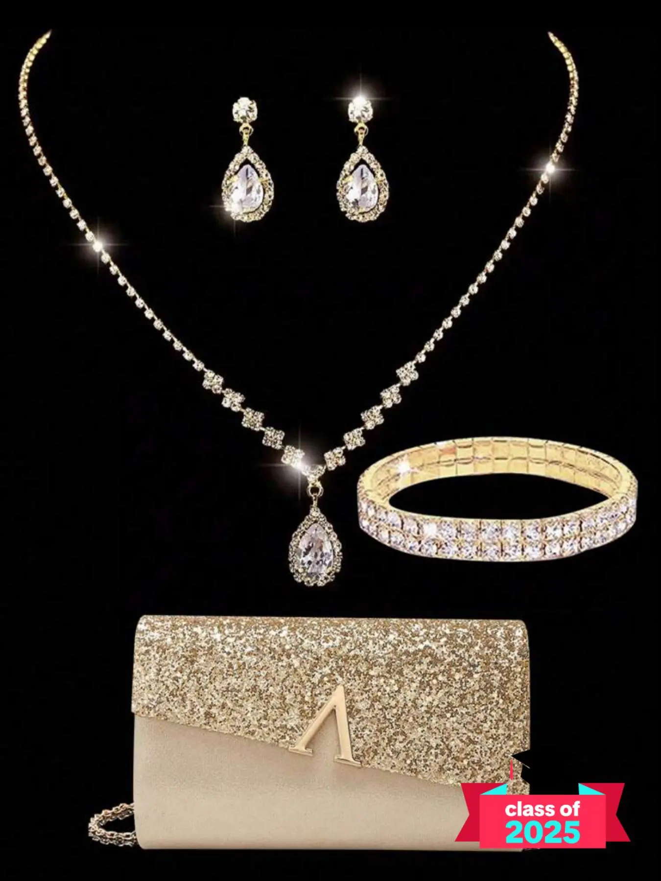 Women's Luxury Contrast Sequin Evening Bag & Rhinestone Decor Bridal Jewelry Set, Including Bracelet & Earring & Necklace, Elegant Clutch Purse for Wedding Dinner Prom Party, Girl's Temperament All-match Bag