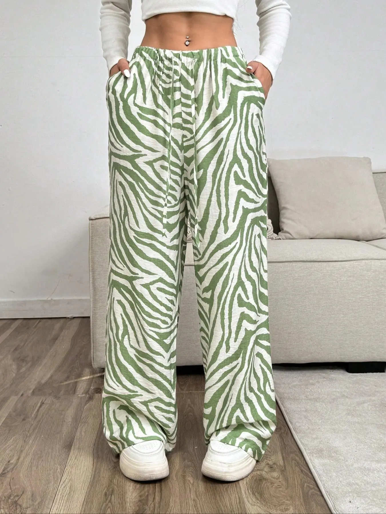 Women's All Over Print Wide Leg Pants, Casual Comfy Trousers for Daily Wear, Ladies Bottoms for All Seasons