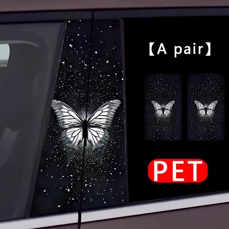 Product Introduction of Butterfly Pattern Car Sticker, 2 Counts/set Self-adhesive Car Center Column Decal, Car Exterior Decoration Accessories for Car Center Column 4