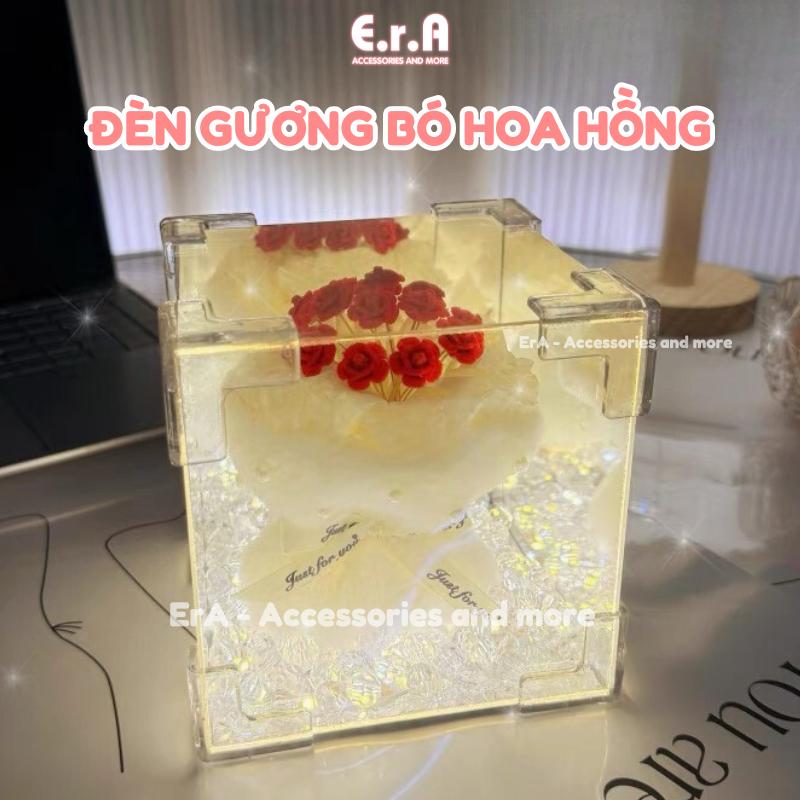 [DIY] SET TỰ LÀM Hộp Đèn Bó Hoa Hồng khung vuông tráng gương handmade., Đèn bó hoa hồng làm quà tặng sinh nhật, valentine - Erashop