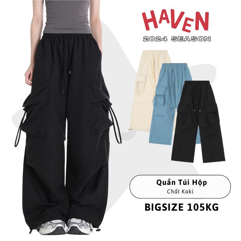 Quần Túi Hộp Ống Rộng Haven Studio chất kaki form rộng bigsize màu đen trắng Pants quan jogger big Sport Thể Dục