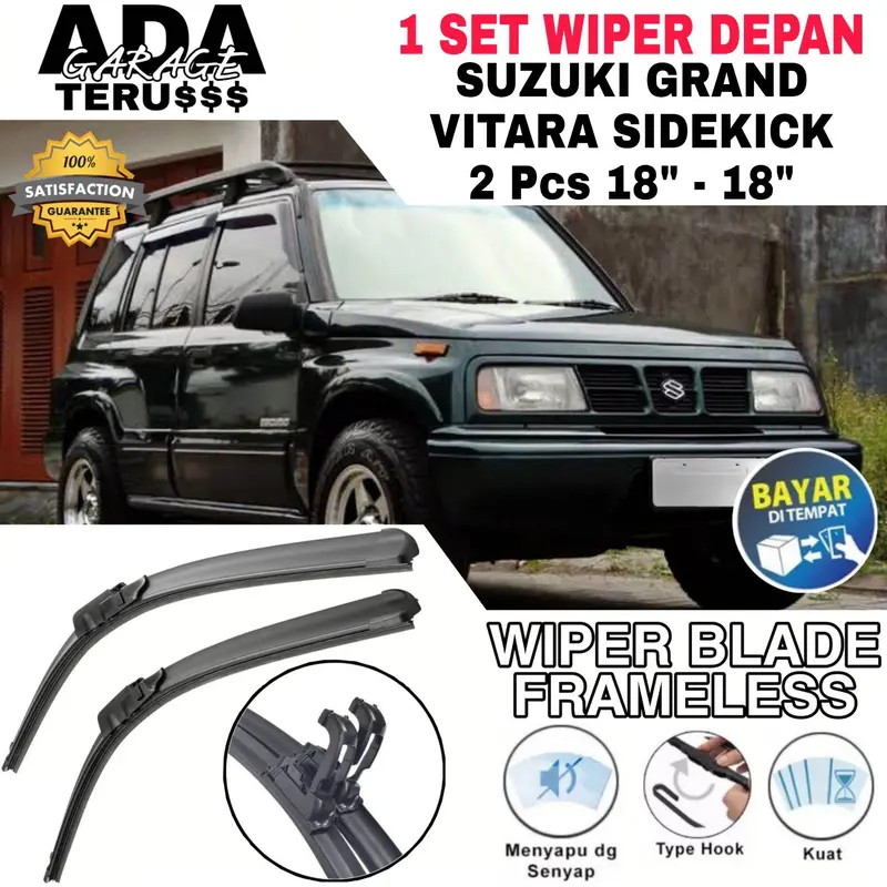 Wiper Blade Frameless Mobil Suzuki Grand Vitara/Sidekick Sepasang 2 Pilihan Ukuran Full Karet Anti Baret Pembersih Kaca Depan Aksesoris Mobil AdaterusGarage [Bayar Ditempat] 1