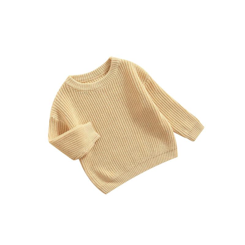 Baby Solid Color O-neck Sweater, Loose Fit Long Sleeve Knitted Pullover for Autumn, Winter 6