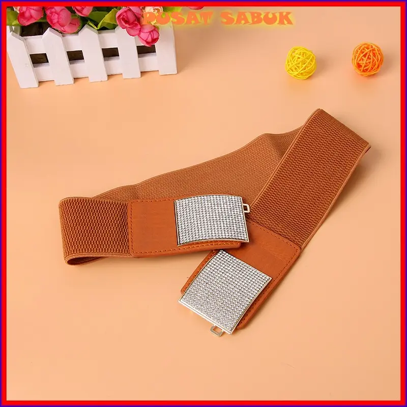 Gesper Cewek Ikat Pinggang Lebar Sabuk Wanita Belt obi Fashion Branded Korea Panjang Import Silver Hitam Karet 3