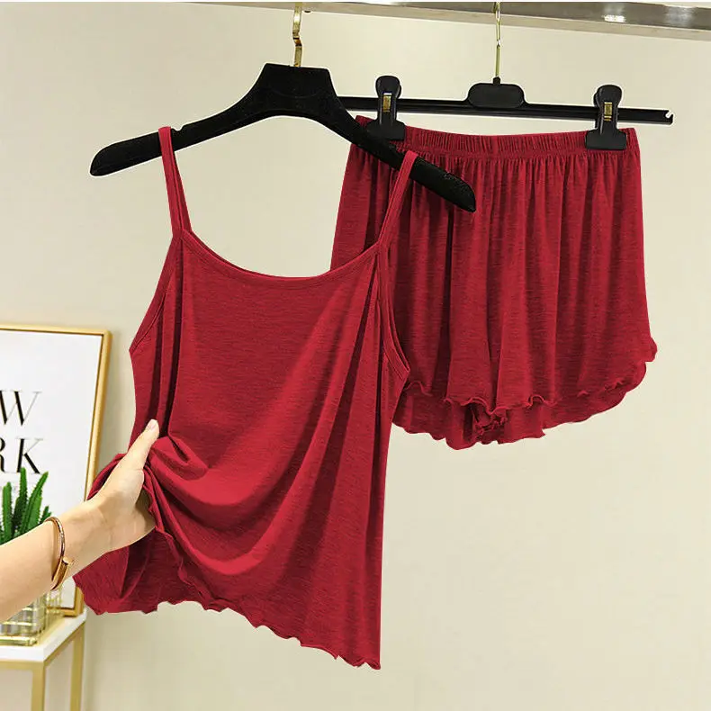 Bộ Đồ Ngủ Hai Dây Vải Modal, Ngoại Cỡ, Dáng Rộng Vừa Vặn, Bộ Áo Vest Và Quần Đùi, Thoải Mái, Thích Hợp Cho Bé Gái Béo, Đồ Mặc Nhà Một Mảnh