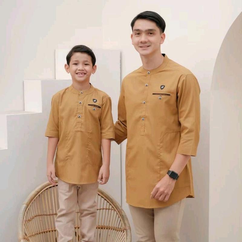 Baju Koko Kurta Couple Ayah Anak Lengan 3/4 Laris Series - Atasan Koko Warna Tercota Mega Riski 4