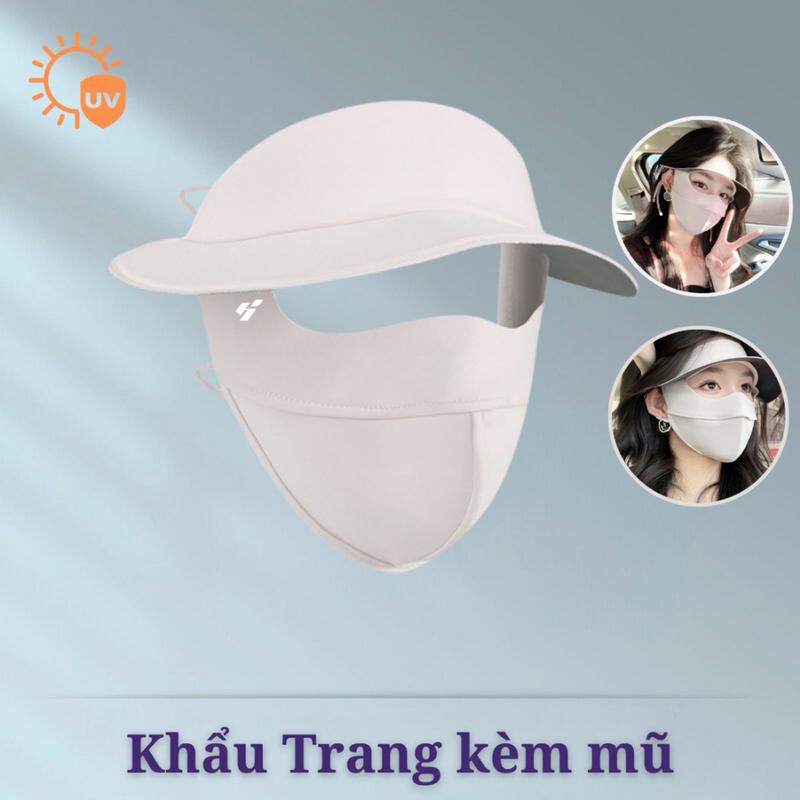Mũ Khẩu Trang Vải Lụa Nhật Kèm Nón Chống Nắng Chống Tia UV UPF50+. Nón Mũ Vành Rộng Đi Đường Ngăn Nắng Bảo Vệ Da 2