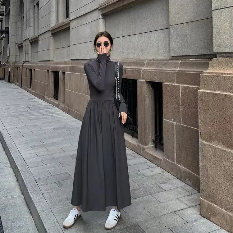 Váy Dài Tay Phong Cách Hàn Quốc Cho Nữ, Váy Chữ A Giảm Béo, Lớp Cơ Sở, Thời Trang, Đơn Giản, Thường Ngày, Màu Trơn, Mùa Xuân, Mới váy tiểu thư nhẹ nhàng