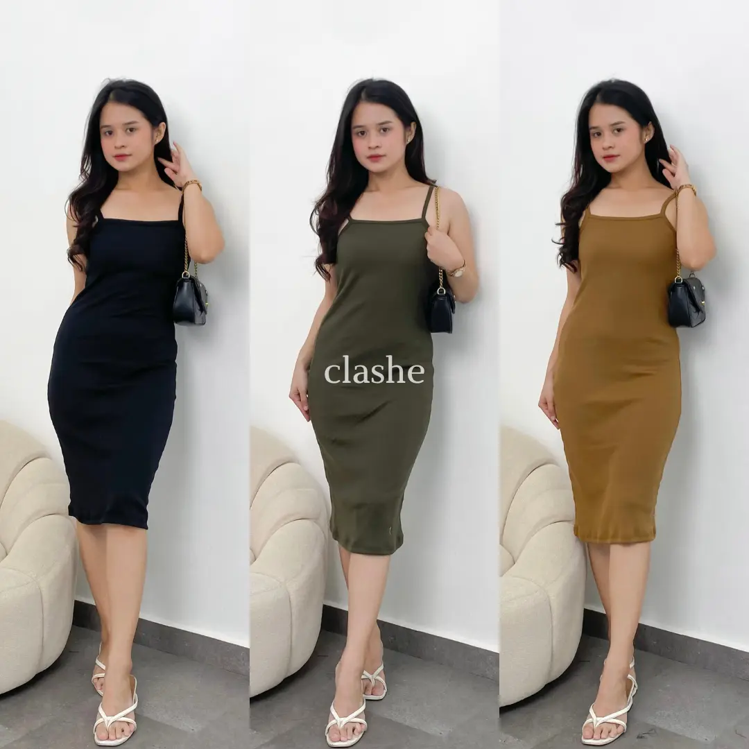 Naomi Dress Rib Gaun Wanita Korean Style Terbaru Kekinian Ootd by Clashe
