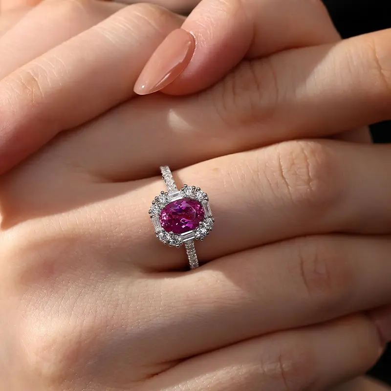 GRC Certificate 2.0ct Cultivation Pink Sapphire Ring Light Luxury High Sense Ring 925 Silver Gift engagement  rings