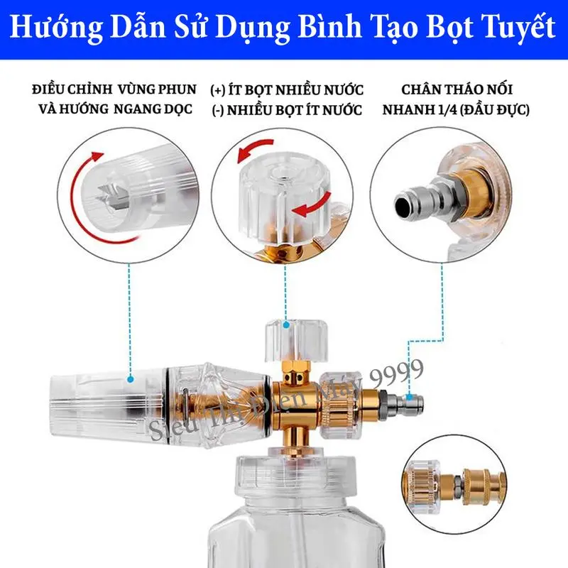 Bộ vòi xịt rửa xe và bình tạo bọt tuyết cao cấp cho máy rửa xe áp lực cao, máy xịt rửa  ( Bình Trong Xịn ) 4