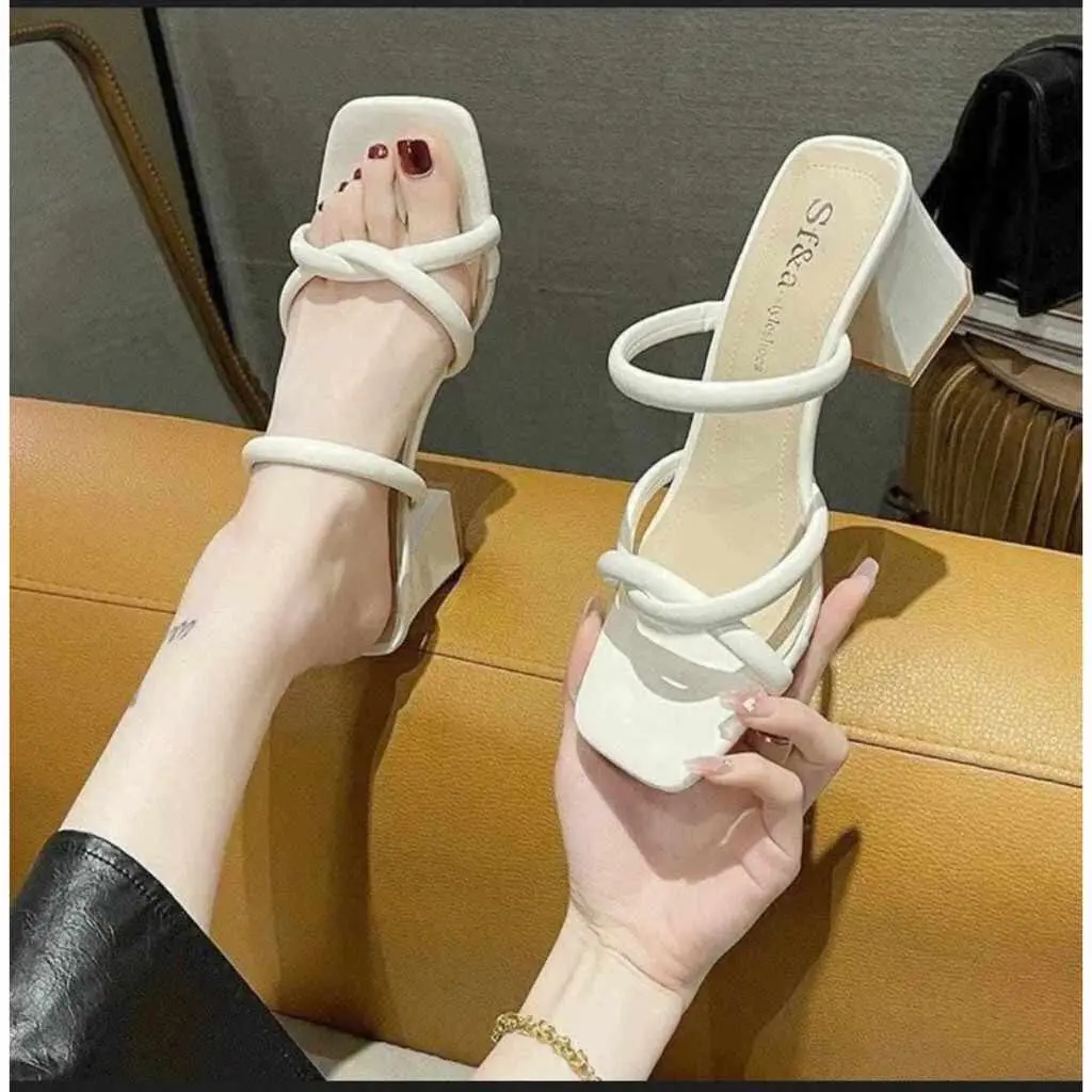 G01 Giày cao gót 5cm quai đan chéo gót vuông sang trọng thanh lịch DéP Nữ Sandal Shoes Quai Chéo Cao Su Jean