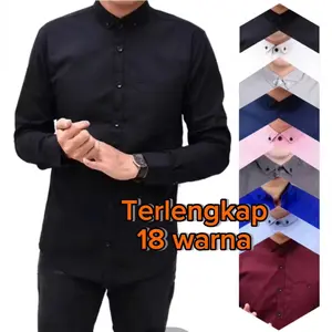 kemeja pria basic lengan panjang slimfit polos katun kantor formal kasual Santai V-Neck Casual Nyaman Baju Kerja