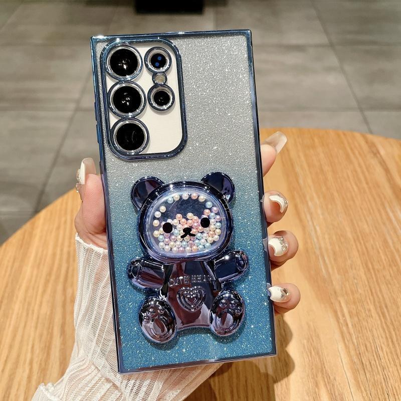 Product Introduction of Cute Bear Design Phone Case with Holder, Glitter Phone Protective Cover, Phone Accessory Compatible with Samsung Galaxy S24 Ultra S23 S22 Ultra, Protector, Smartphone, Cellphone 18