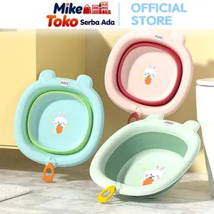 Mike Toko Serba Ada Baskom Mandi Lipat H1088 Perlengkapan Mandi Portable Baby Wash Basin Rabbit Bak Mandi Bahan PP TPR Berkualitas Tinggi Desain Lucu Cocok untuk Bayi dan Anak Kecil