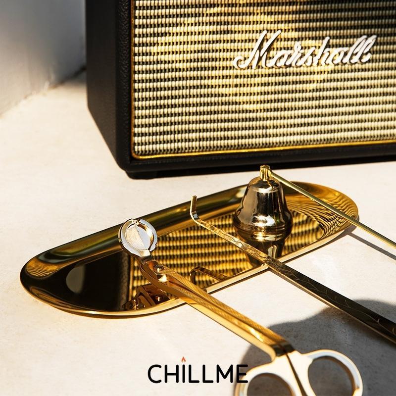 Bộ phụ kiện chăm sóc nến thơm cao cấp 3 món gồm khêu chuông kéo cắt bấc nến kim loại không gỉ chillme