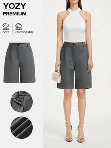 YOZY Women's Solid Plicated Button Fly Shorts, Casual Pocket Design Shorts for Summer, Women's Bottoms for Daily Wear